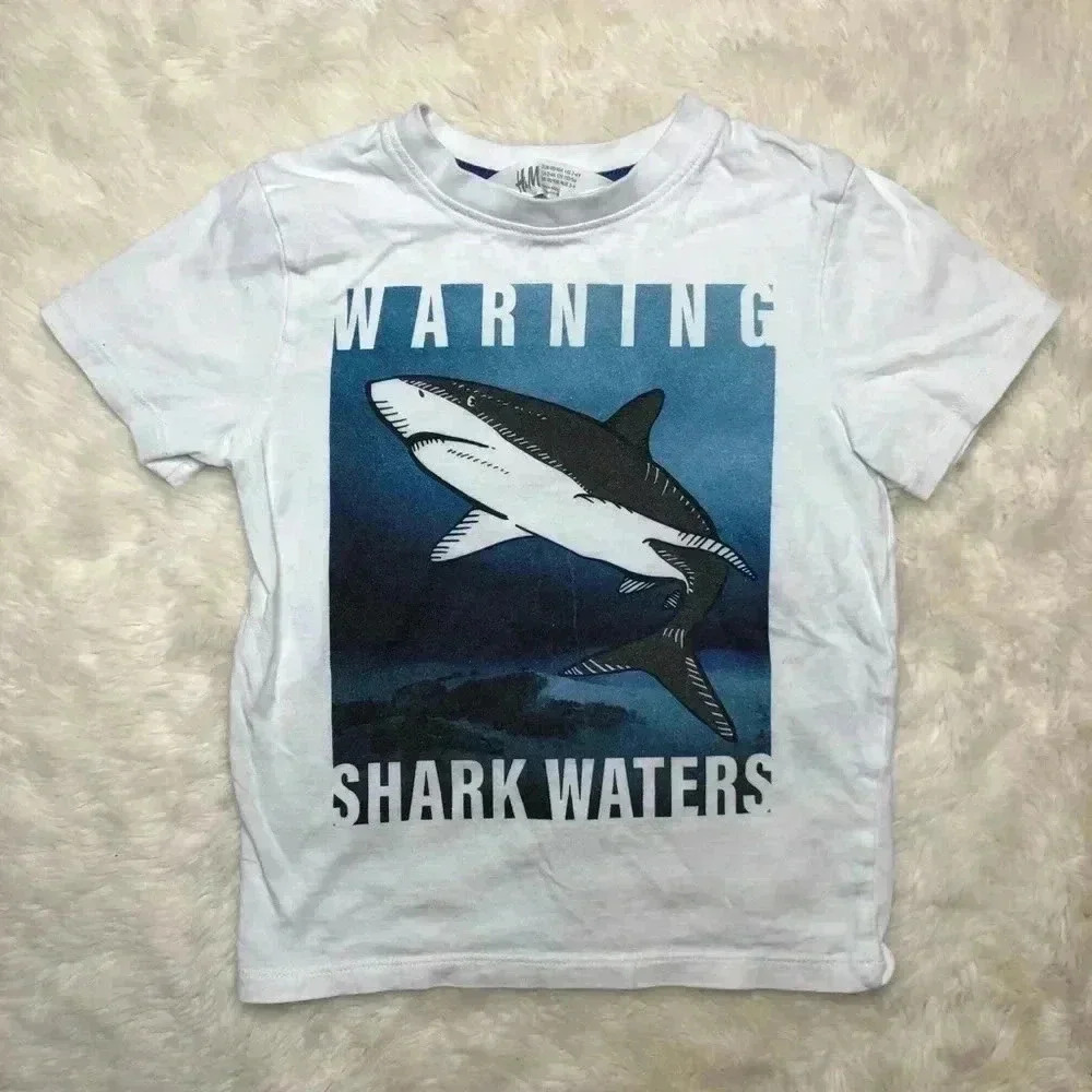 H&M Warning Shark Waters T-Shirt White Size 2-4 Years